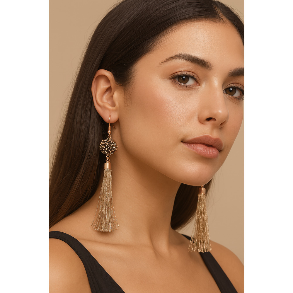 MIA Collection Tassel Drop Earrings Women Gold Tone Long Fringe Beaded Statement